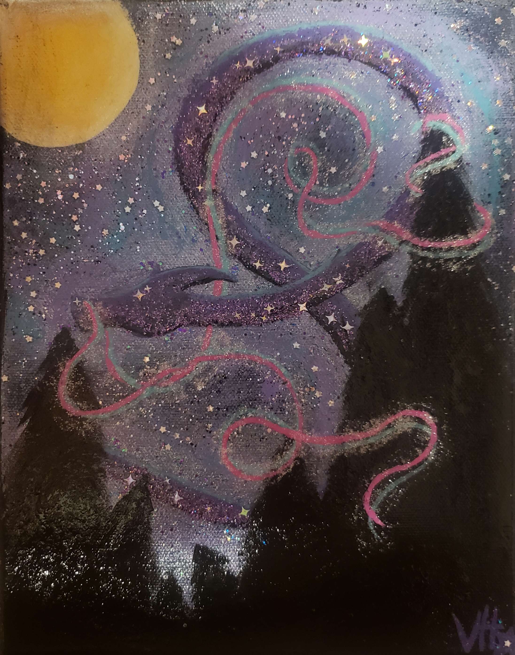 Star Dragon, acrylic and glitter on canvas